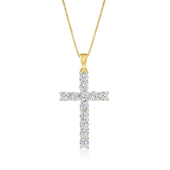 Ross-Simons 1.00 ct. t.w. Diamond Cross Pendant Necklace in 14kt Yellow Gold, Women's, Adult