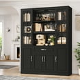 thumbnail image 4 of Homfa 74‘’ Tall Kitchen Pantry Cabinet, 6 Doors Storage Cabinet with Wine Rack and Adjustable Shelves, Kitchen Food Cabinets with Hutch & Drawer, Black, 4 of 9