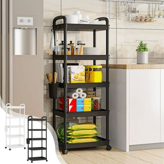 Viflosae Corner Bookshelf Multi Functional Mobile Cart Organizer Kitchen Shelf Living Room Mobile Shelf Bathroom Floor Storage Shelf for Small Spaces