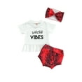 thumbnail image 5 of Qiylii 3Pcs Baby Summer Outfits, Short Sleeve Tassel Tops + Shorts + Headband, 5 of 6