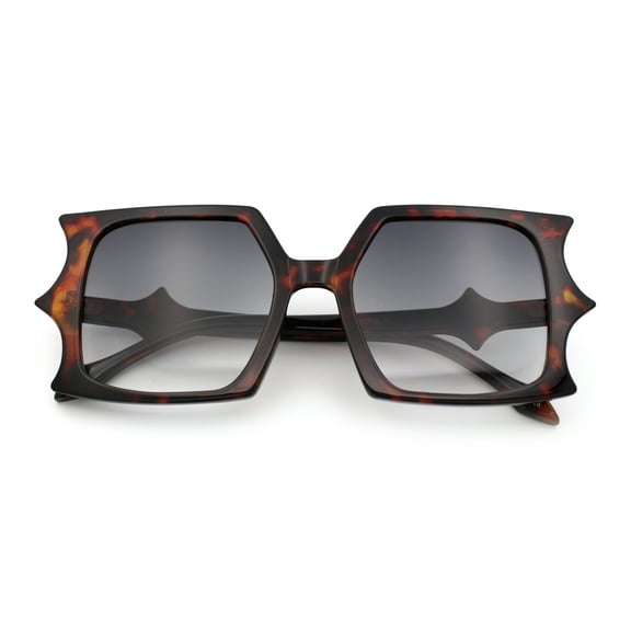 Womens Bat Wing Oversized Rectangular Plastic Fashion Sunglasses Tortoise - Smoke
