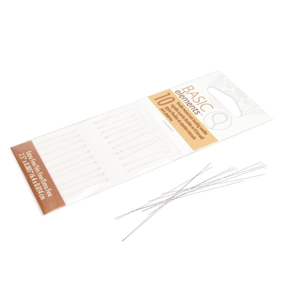 Basic Elements Twisted Wire Needles – Extra Fine Flexible Beading Needle, Pack of 10 – Large Round Eye and Easy to Thread – Collapsible Eye Holds Threads – Use for Pearl Knotting and Silk Cord