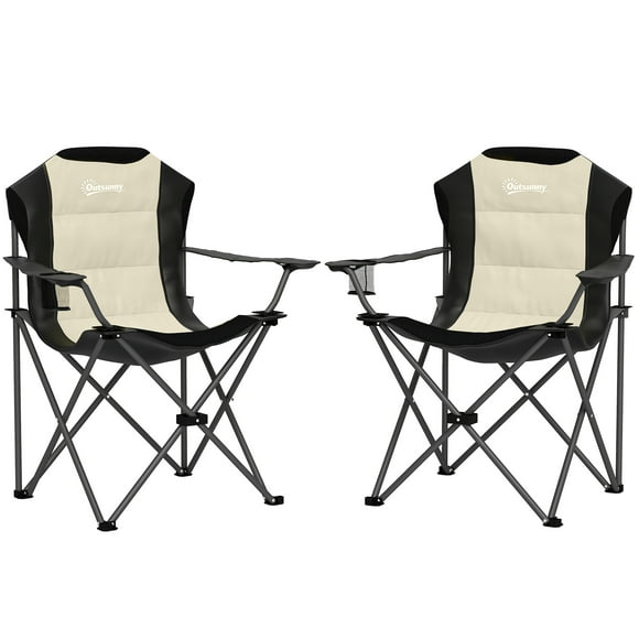 Outsunny Set of 2 Folding Camping Chairs, Padded Camping Chairs, Cream