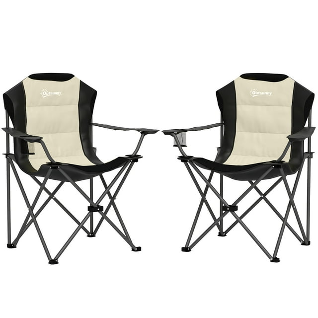 Outsunny Set of 2 Folding Camping Chairs, Padded Camping Chairs, Cream