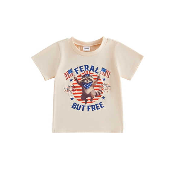 BemeyourBBs Toddler Baby Boy Girl 4th of July T-Shirts Outfit Patriot Independent Day Clothes American Flag Raccoon Letter Print Crew Neck Shirts Kids Summer Casual T Shirt Tops