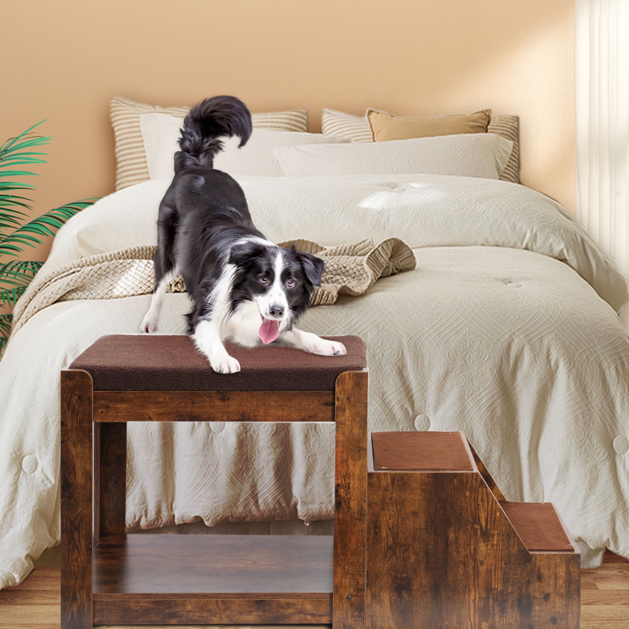 Dog Bed Pet Bunk Bed with Removable Step for Dogs and Cats, Multi-Level Bed Window Perch Seat Platform with Cushion and Cat Scratch Pad, Indoor Use,Orthopedic Dog Bed
