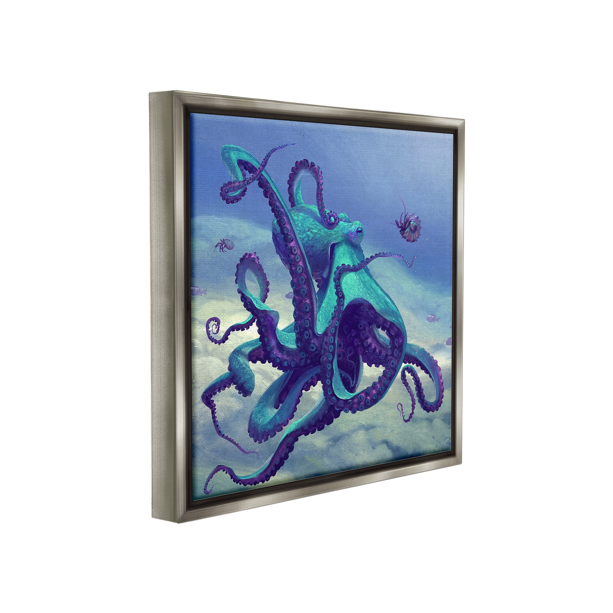 Stupell Industries Vivid Underwater Octopus Animals & Insects Painting Gray Floater Framed Canvas Art Print Wall Art, 18 x 18