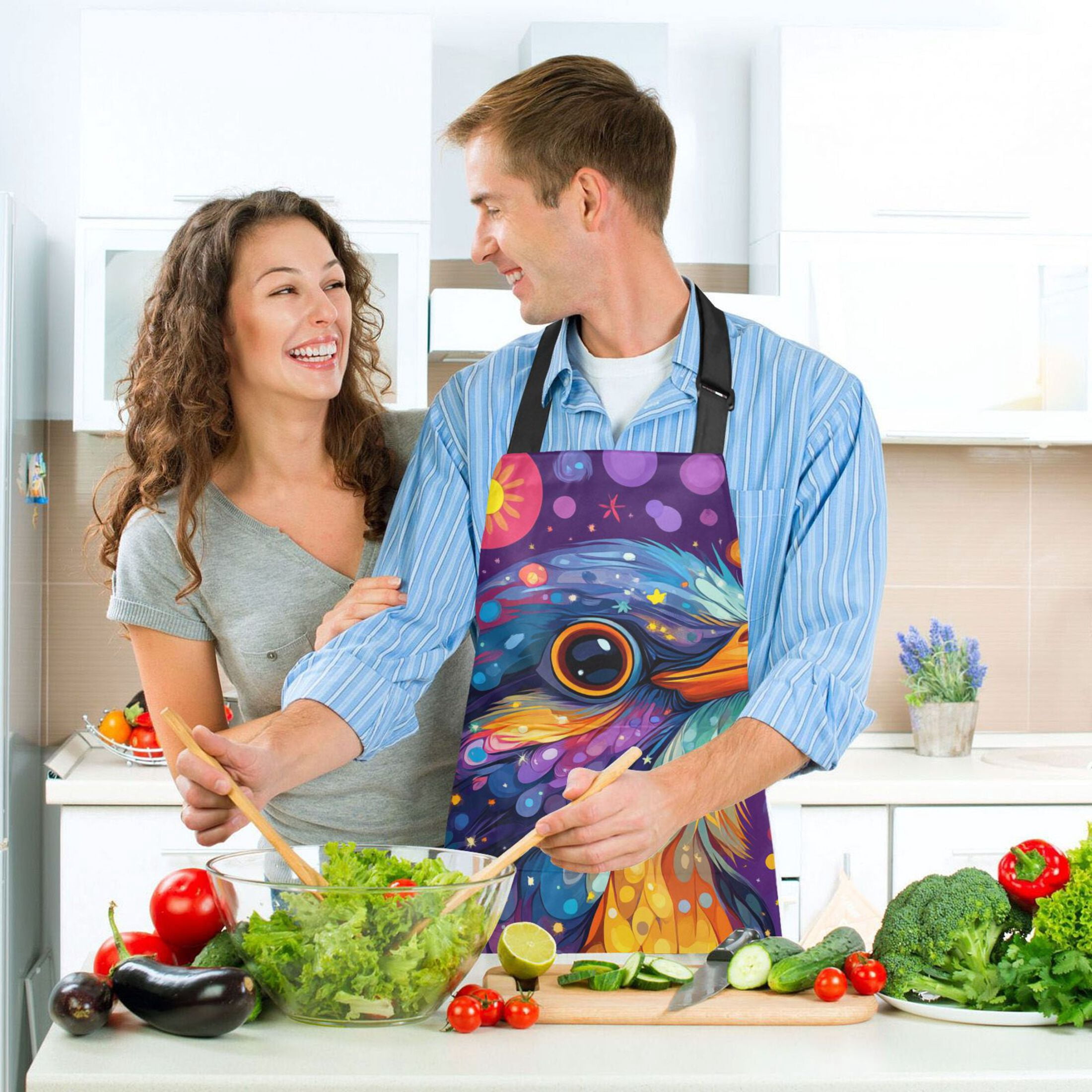 Cute Bird and Star 5 Pcs Kitchen Set Heat Resistant Oven Mitts and Non-Slip Pot Holders with Adjustable Cooking Apron