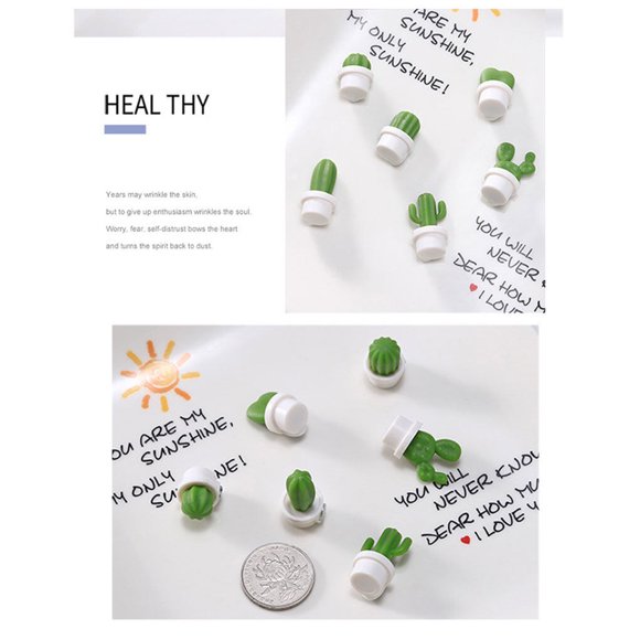 6pcs Cactus Plant Refrigerator Message Sticker Home Decoration Pplastic sticker Cactus Blackboard Tool, White