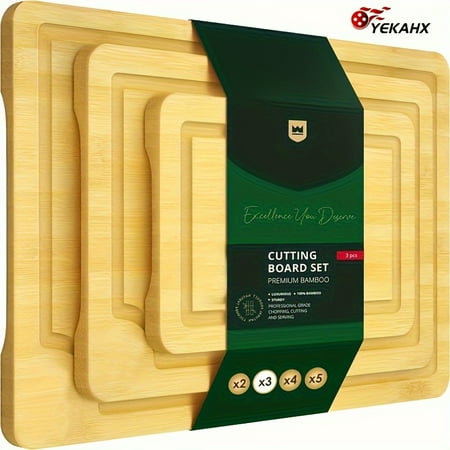 Heavy Duty, Non-Slip, And Resistant to Crack Bamboo Wood Cutting Board - Deep Juice Groove, Ergonomic, Easy to Clean - Perfect for Kitchen, Restaurant, And Outdoor Use, Father's Day Gift
