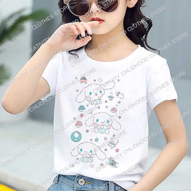 Sanrio-ropa de Cinnamoroll para niñas, camiseta Kawaii, ropa informal de dibujos animados de Hello Kitty, camisetas de Anime para niños