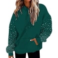 thumbnail image 3 of Women's Solid Color Rhinestone Encrusted Hoodie, Drawstring Hooded Sweatshirt with Pockets, Cozy Casual Pullover for Fall Winter Daily Wear, 3 of 10
