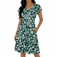 thumbnail image 2 of Livrdious Womens Summer Floral Dresses V-Neck Short Sleeve Midi Dress with Pockets, Pleated A-Line Flowy Sundresses for Women Vacations, 2 of 5