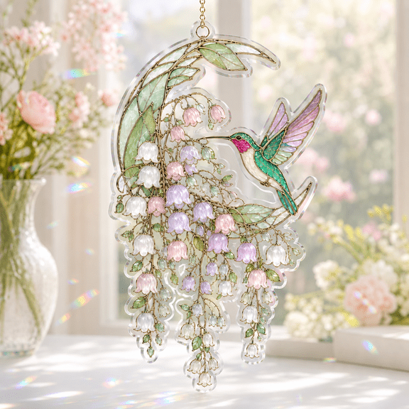 Suncatcher Hummingbird Birth Bloom Acrylic Window Hanging for Bird Lovers