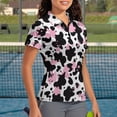thumbnail image 2 of Binienty Pink Cow Print Matching Golf Shirts for Couples Classic Fit Zipper Neck Shirts Couples Matching Outfits Casual Short Sleeve Athletic Tops for Golf Running Sports, 2 of 7
