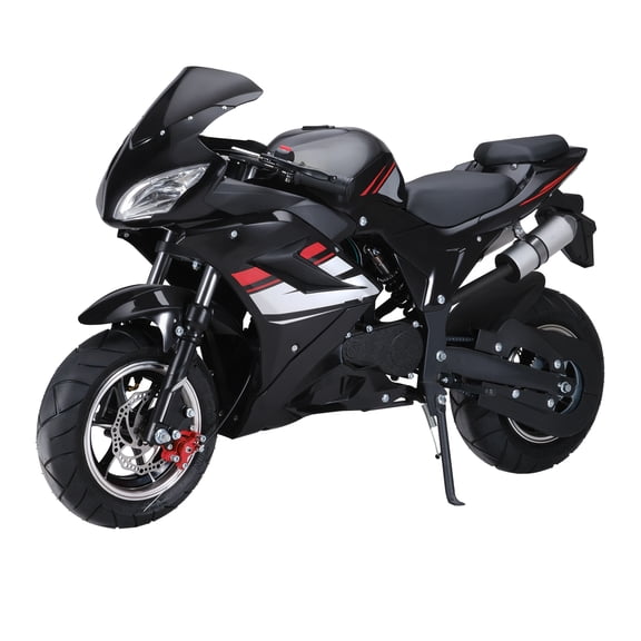 Baellsa 49CC 4-Stroke Mini Dirt Bike, Top Speed 25 MPH, Recommended Age 13 , Gas Pocket Motorcycle with Dual Disc Brakes & Dual Headlights Black
