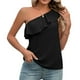 thumbnail image 1 of Top de un hombro para mujer, Top de verano con ojales y volantes, sin mangas, Color puro, 1 of 8