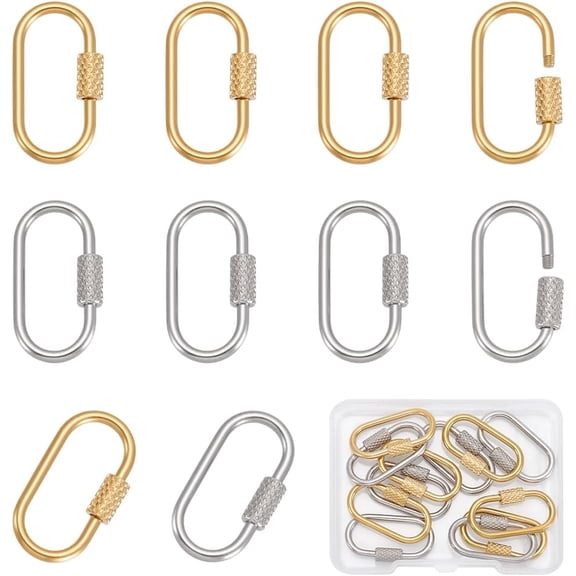 12Pcs 2 Colors Locking Carabiner 304 Stainless Steel Oval Screw Lock Clip Hook Quick Link Simple Holder Clasps