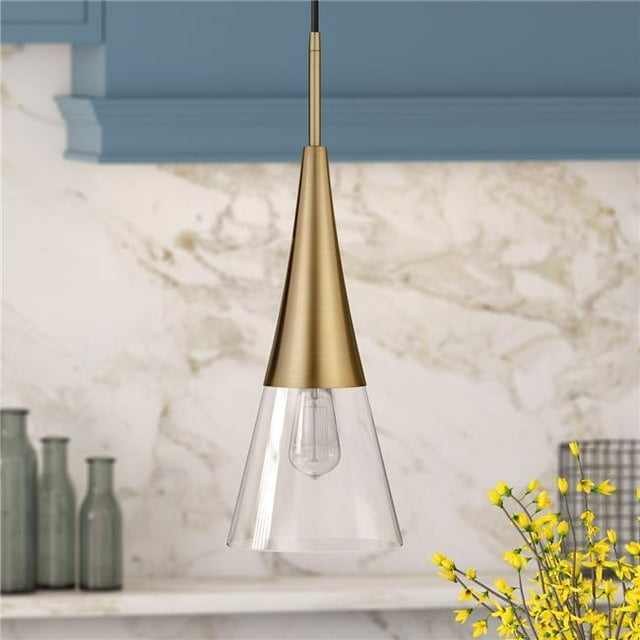 Henn & Hart PD0756 Myra Brass Finish Pendant with Clear Glass Shade