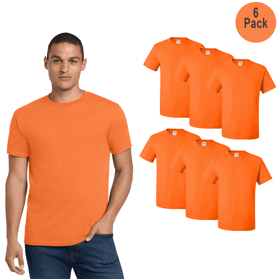 JERZEES Men Dri-Power Performance T-Shirt, Hi Visibility Short Sleeve Tee, Safety Orange, S, 6 Pack