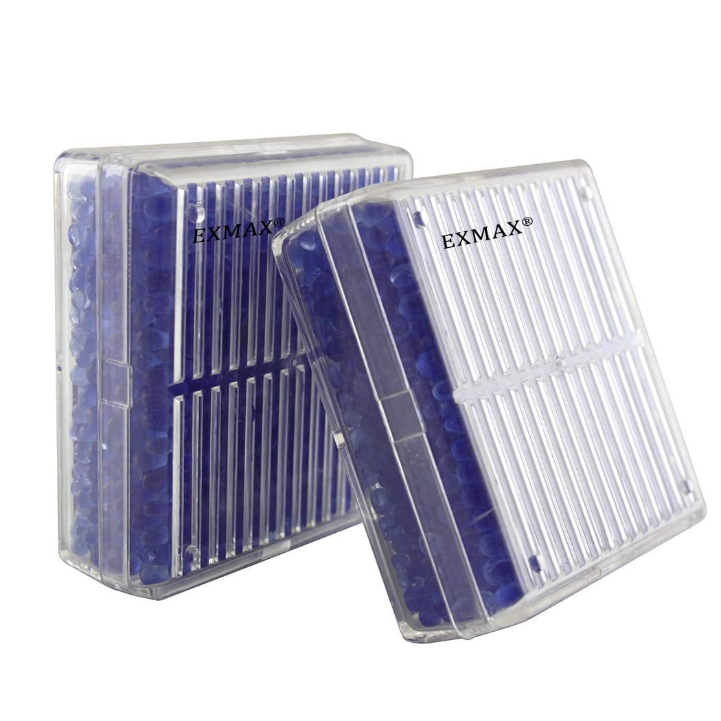 EXMAX Blue Indicating Silica Gel Beads(2-4mm) Desiccant Functional Hard Plastic Canister Dehumidifier Moisture Absorb Box Dryer for Camera Microscopes Telescopes - 10 Pack