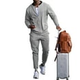 thumbnail image 2 of Men's Spring Fall Casual 2-Piece Set, Round Neck Zipper Long Sleeve Jacket and Pants, For Outdoor Sports and Leisure Activities,Light Gray,L, 2 of 8
