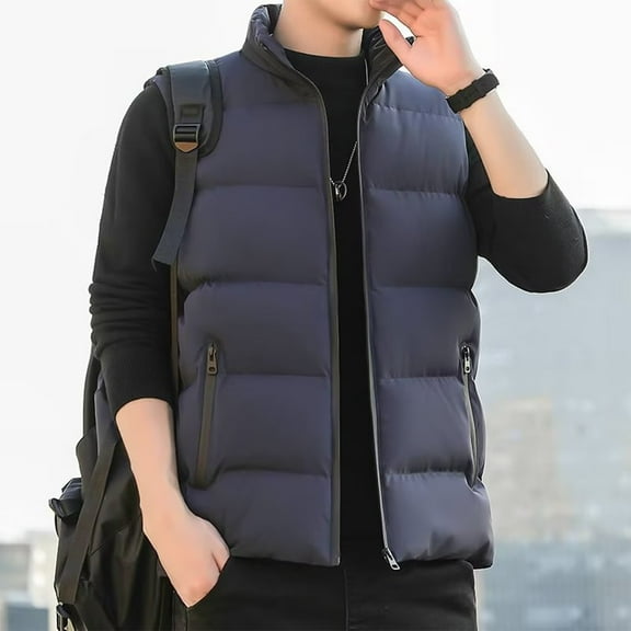 Fmbrln Mens Fashion Puffer Vest Casual Stand Collar Sleeveless Padded Jacket Winter Warm Coat Blue M