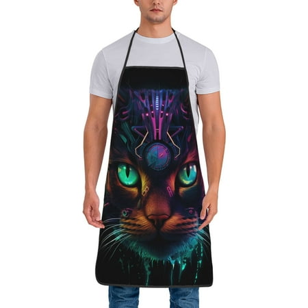 

Matuu Futuristic Cat Warrior for Cooking Apron for Men and Women Adjustable Strap and Waist Ties for Baking Cooking Gardening