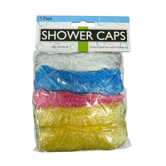 5-Piece Shower and Hair Care Caps Set – Universal Fit for All Sizes, Ideal for Showers and Treatments, Vibrant Colors - Clear White, Clear Pink, Clear Blue, Clear Yellow