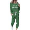 thumbnail image 2 of Puntoco Pijamas para mujer, conjunto de pijamas de invierno con estampado de letras, cuello redondo, manga larga, pantalones, ropa informal para el hogar, 2 of 4