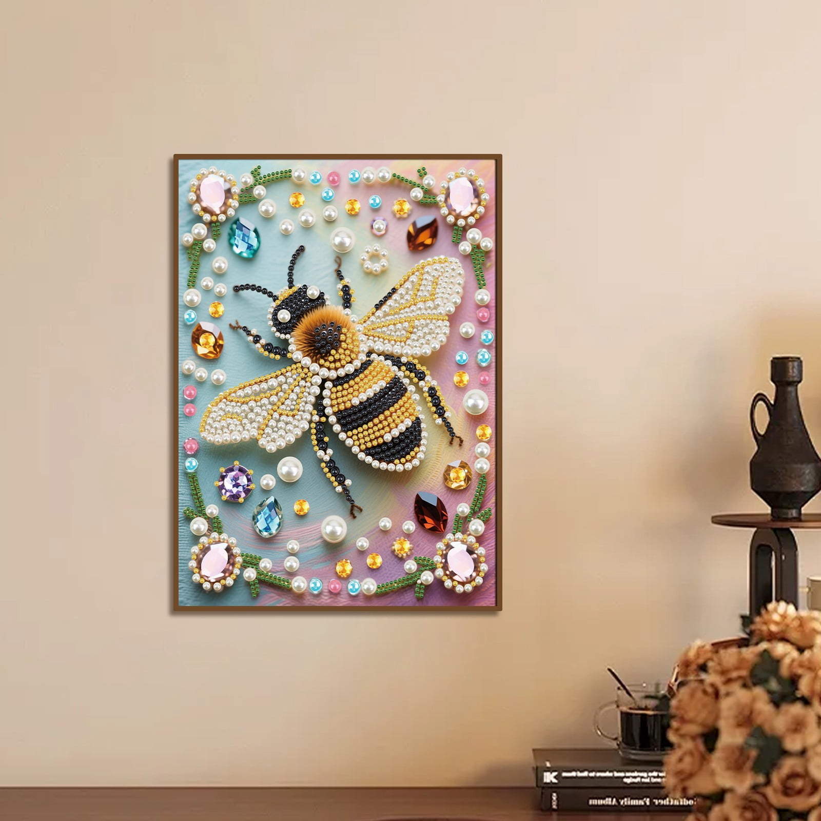FLOPESN DIY Gemstone Pearl Diamond Art Painting Kit Unframed, 9.84X13.78in, Colourful Canvas Holiday Present Home Wall Decor Unframed-Bee-1