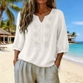 thumbnail image 6 of Women's Summer Flora Embroidered Tops Retro Embroidered 3/4 Sleeve Boho Tops Mexican Shirts Elbow Sleeve Peasant Tops Summer Spring Blouses Summer Tops for Women Loose Fit Blouses Loose Tunics Top, 6 of 6