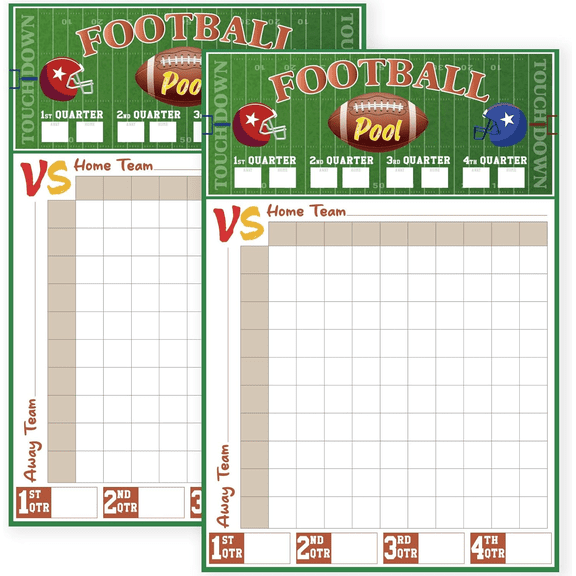 2 Pcs Football Pool Poster,19" x 28" Football Squares Board 100 Grids, 2026 Superbowl Party Decorations, Big Football Game Party Supplies