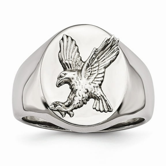 Stainless Steel Polished With 925 Sterling Silver Rhodium-plated Eagle Ring Size: 12; for Adults and Teens; for Women and Men