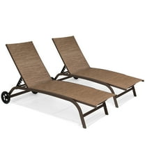 Pellebant 2 PCS Outdoor Chaise Lounge Aluminum Patio Recliner Chairs with 2 Wheels Brown