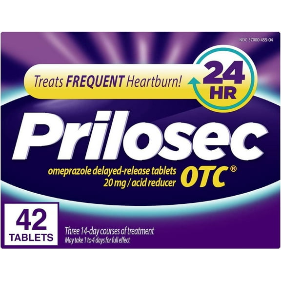 Prilosec OTC, Omeprazole Delayed Release, Acid Reducer, Treats Frequent Heartburn for 24 Hour Relief*, #1 Doctor Recommended Brand**, 42 Tablets