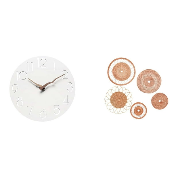 Reloj de pared,Reloj de pared decorativo para baño o dormitorio,Manualidades de pared,Decoración de pared colgante. Ratán tejido artesanal.,Juego de decoración de pared Adorno decorativo