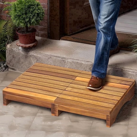 HD WOOD CRAFT Step Stool Acacia Wood Anti-Slip for Adults, 1 Step, Brown