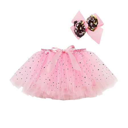 

fnhpitd Girls Ballet Hairpin Party Sequin Tulle Star Kids Skirt+Bow Splice Dance Girls Dress&Skirt Knee Length Skirts for Girls Flag Belt Buckle