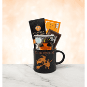 Halloween Cocoa Mug Gift Set – Festive Resting Witch Face Mug, Hot Cocoa, Peeps, Pumpkin Cookie & M&Ms