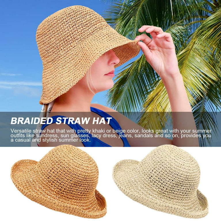 BadPiggies Womens Straw Sun Hats Foldable Roll Up Brim UPF 50 Hat for  Summer Beach Travel Gardening (Beige)