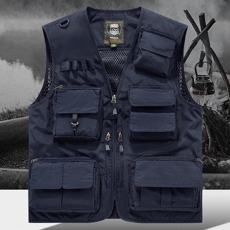DIOAZUD Men s Fishing Vest with Multiple Flap and Zipper Pockets Lightweight Outdoor Cargo Vests for Daily Utility Work Hiking Navy S-5XL