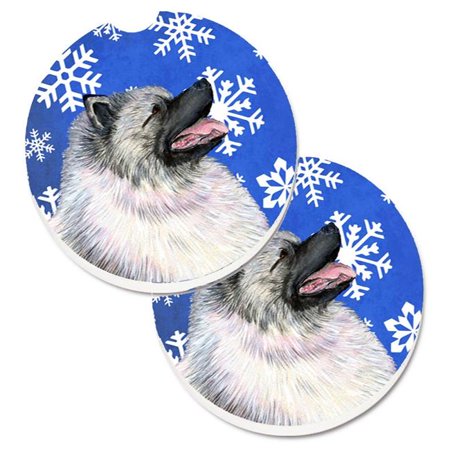 

Keeshond Winter Snowflakes Holiday Set of 2 Cup Holder Car Coaster