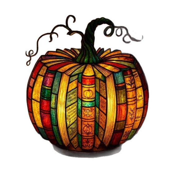 2026 Halloween Outdoor Decorations Stained Glass Pumpkin Lamp Vintage Book Pumpkin Night Light Handmade Glass Decorative Lamp Suitable For Halloween And Thanksgiving Decorations