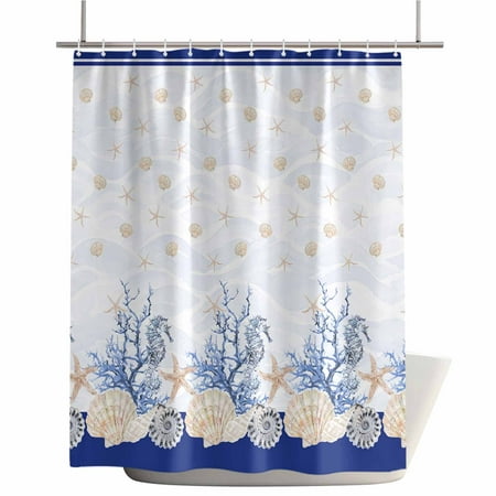 Shower Curtains for Bathroom-36"x72",Blue Ocean Underwater World Waterproof Bath Curtain Grommet Shower Curtain Set with Hooks,Sea Coastal Shell Starfish Coral Washable Bath Accessories
