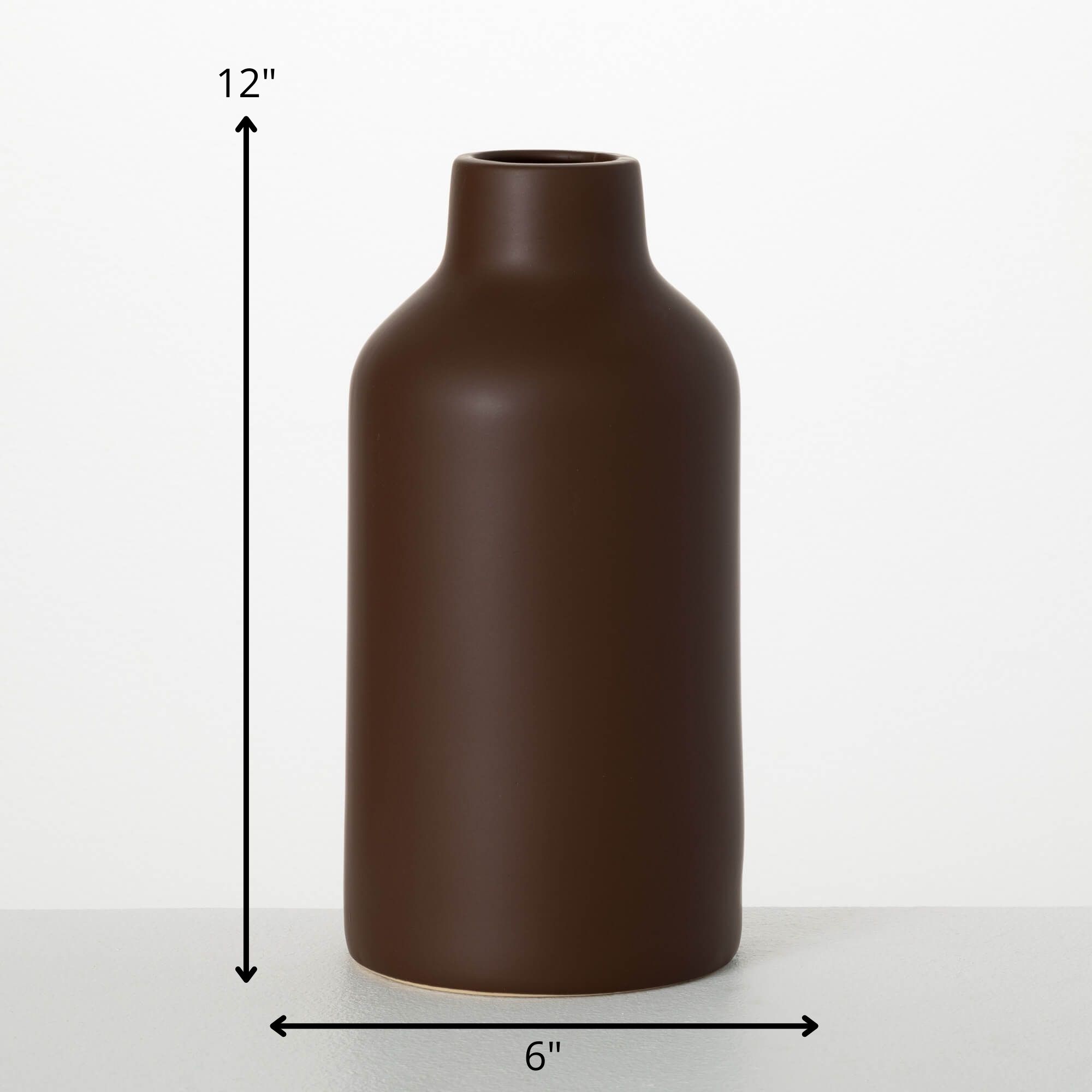 Sullivans 12" Large Matte Dark Brown Bottle Vase, Ceramic