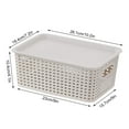 thumbnail image 5 of Plastic Hollow Woven Storage Basket with Lid | Stackable Organizer Bin for Toys Books Sundries | Built-in Handles | Ventilated Design | Sturdy Plastic | 26.1x18.4x10.4cm | 1-Pack, 5 of 5
