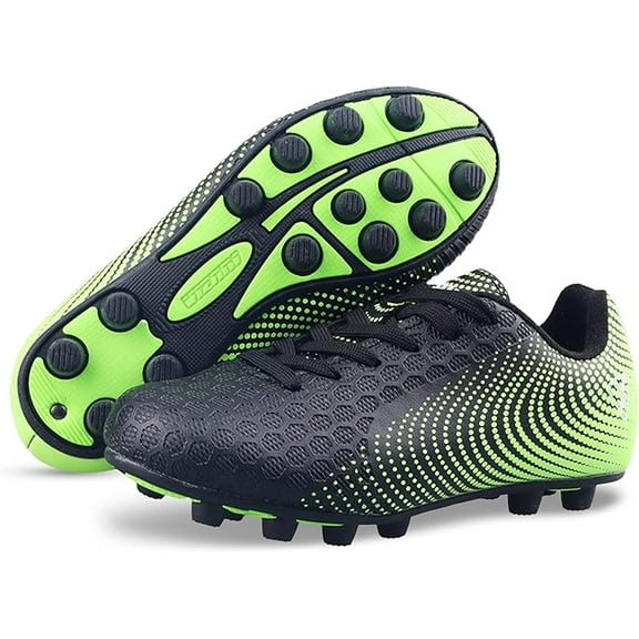 Vizari USA Stealth Firm Ground Soccer Cleats for Kids – Durable, Lightweight Athletic Shoes for Boys and Girls, Black/Green, 1
