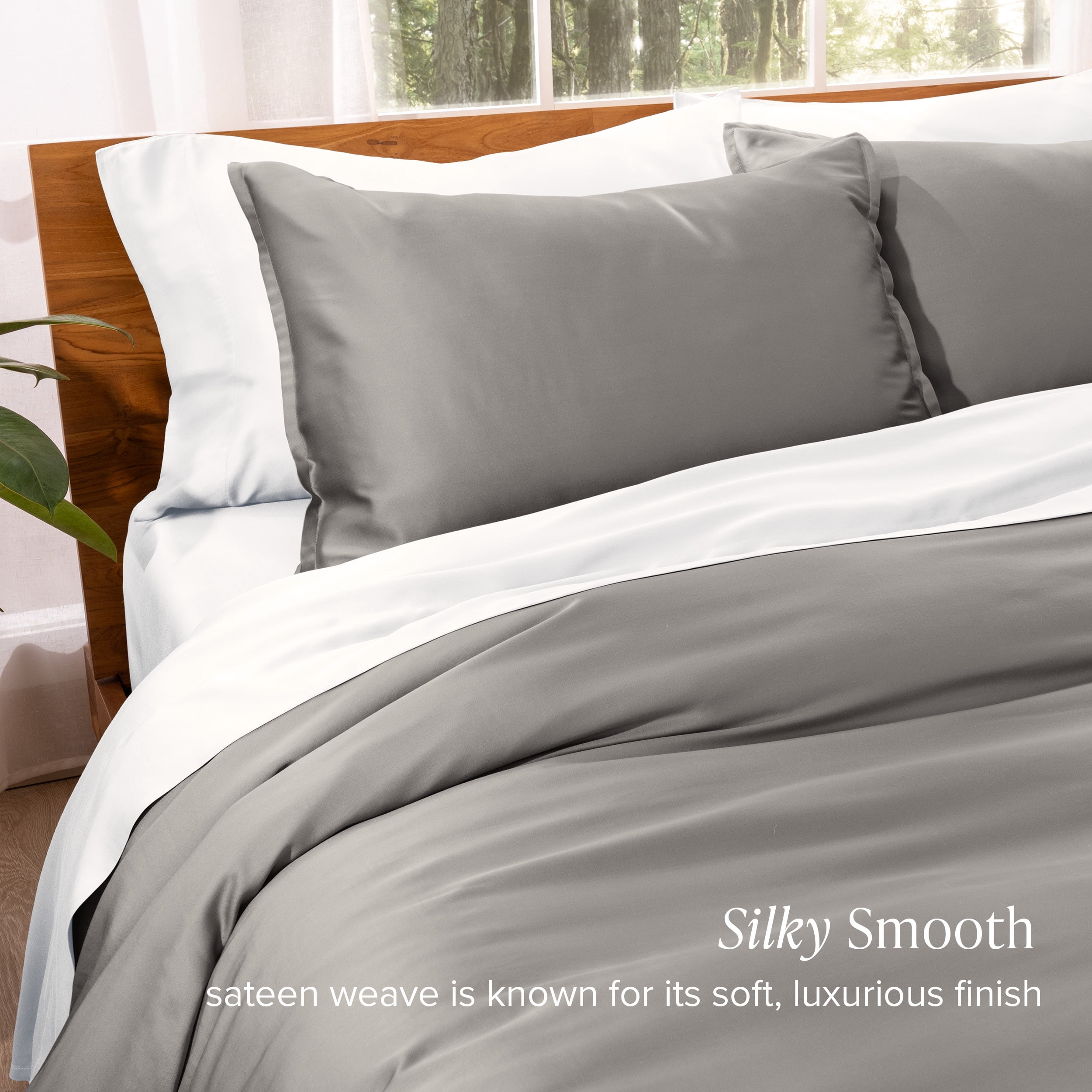 Bare Home TENCEL™ Duvet Cover Set - Lyocell derived from Eucalyptus - Full/Queen, Light Gray