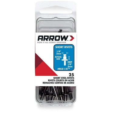 Arrow Fastener RSS1/8 Short Steel 1/8-Inch Rivets, 25-Pack